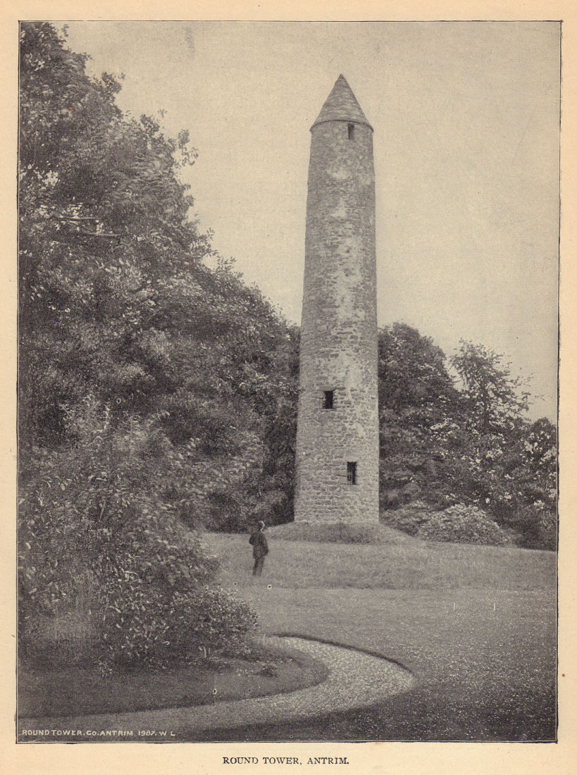 Round tower, Antrim. Ireland 1905 old antique vintage print picture